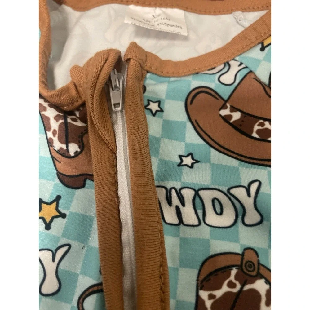 Boutique Cowboy Baby Sleeper 12-18 Months Western Rodeo Bamboo Pajamas Howdy Zip